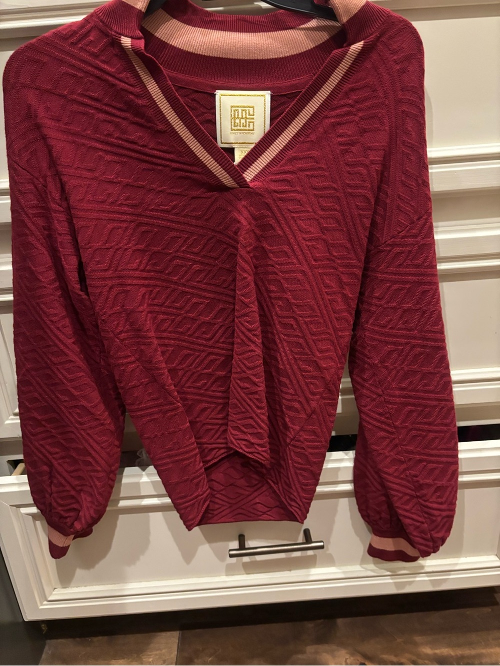 Emily McCarthy Women's Burgundy Textured V-Neck Sweater, NWT